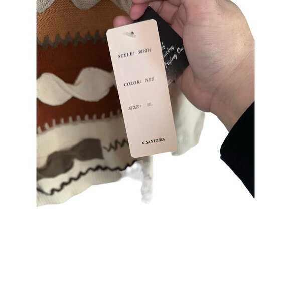 VTG NWT Santoria Womens Sweater Sz M Muted Fall Colors Textured Autumn Mock Neck - Picture 3 of 7